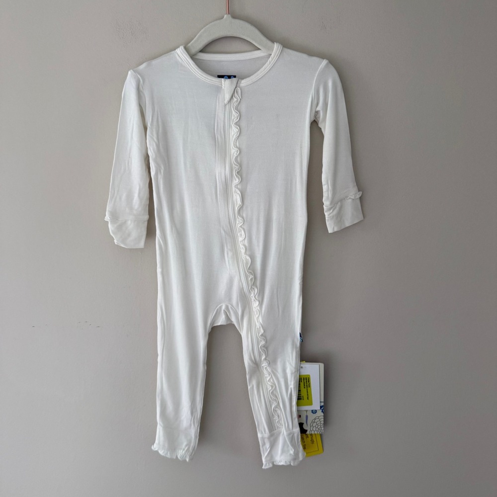 KicKee Pants Natural Solid Muffin Ruffle Coverall Zipper 9-12M PRD-KPZMRC36